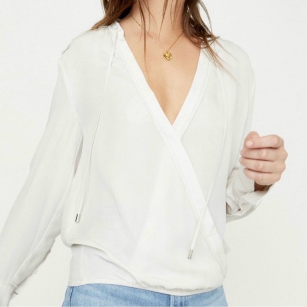 Brochu Walker The Seville Stitched Silk Blouse Size Small Cream White Blanche